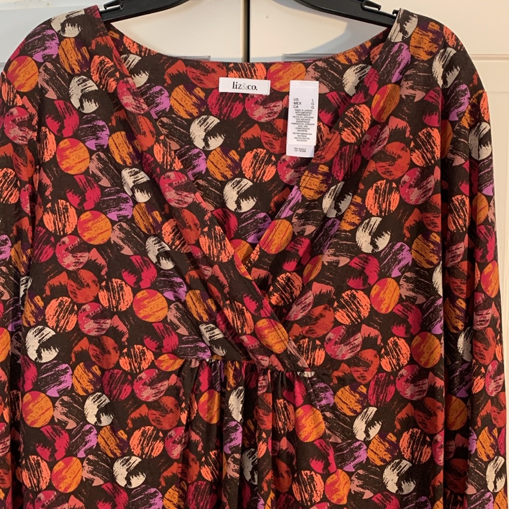 Liz & Co. Colorful Crossover V-Neck Blouse 🆕